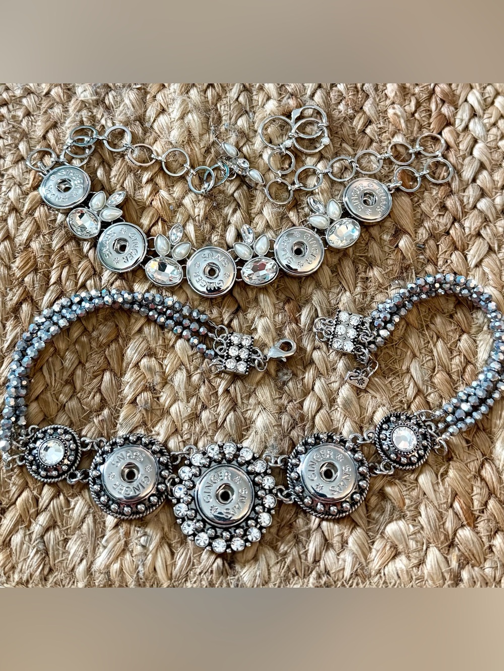 Silver Snap Button Crystal Statement necklaces - new never used